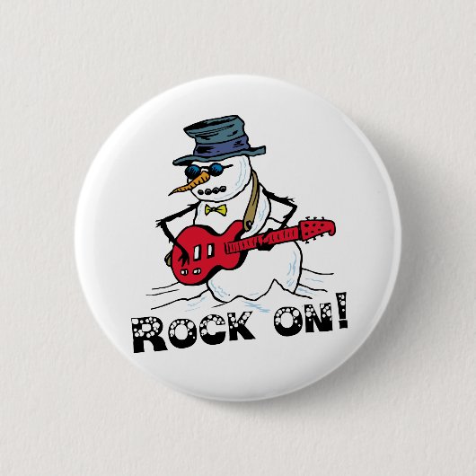 Rock on Guitar spelend Snowman Ronde Button 5,7 Cm (Voorkant)