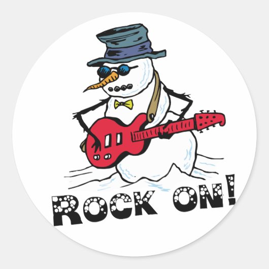Rock on Guitar spelend Snowman Ronde Sticker (Voorkant)