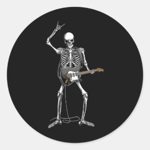 Rock on Halloween Skeleton Gitarist Rock and Roll Ronde Sticker