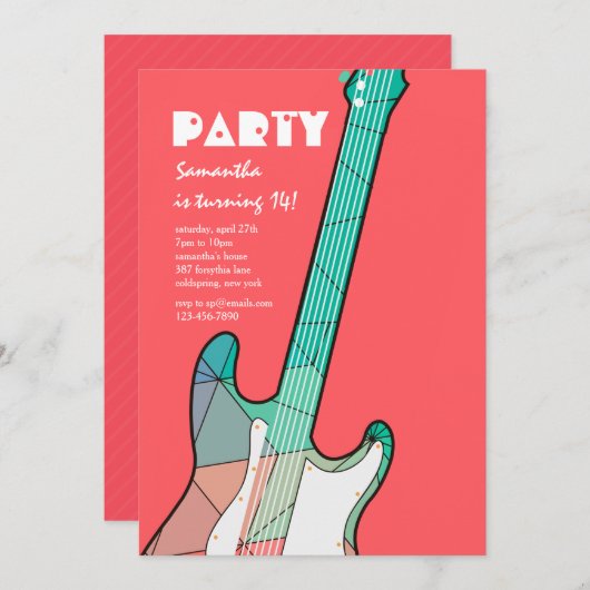 Rock On Invitation Kaart (Voorkant / Achterkant)