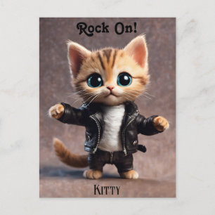 Rock On Kitty AI Fantasie Digitaal Kunstprint Ontw Briefkaart