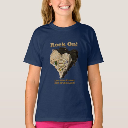 ROCK ON! Liefde Hike beschermt onze publieke grond T-shirt (Voorkant)