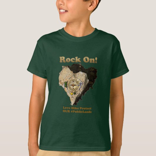 ROCK ON! Liefde Hike beschermt onze publieke grond T-shirt (Voorkant)