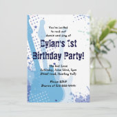 Rock on Musical Happy Birthday Party Invitation Kaart (Staand voorkant)