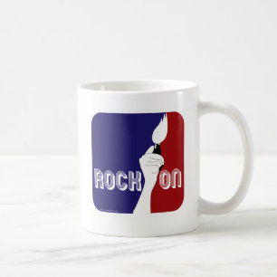 Rock On Muziek Sporten Krachtig Pret Logo Ontwerp Koffiemok