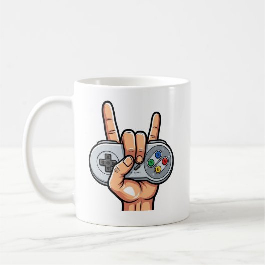 Rock On Retro Controller Gamer Hand Sign Mok (Links)