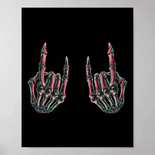 Rock On Rock Star Skeleton Hands beroemd gemaakt d Poster (Voorkant)
