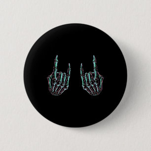 Rock On Rock Star Skeleton Hands - Concert Band Gr Ronde Button 5,7 Cm