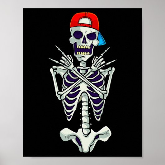 Rock on Rocker Skeleton Hands Costume Funny Hallow Poster (Voorkant)