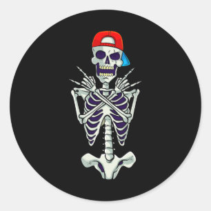 Rock on Rocker Skeleton Hands Costume Funny Hallow Ronde Sticker