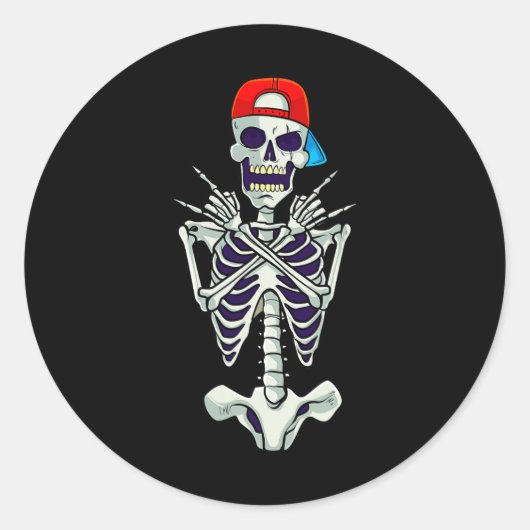 Rock on Rocker Skeleton Hands Costume Funny Hallow Ronde Sticker (Voorkant)