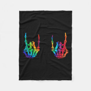 Rock On Rockster Skelet Handen Rocker Halloween  Fleece Deken