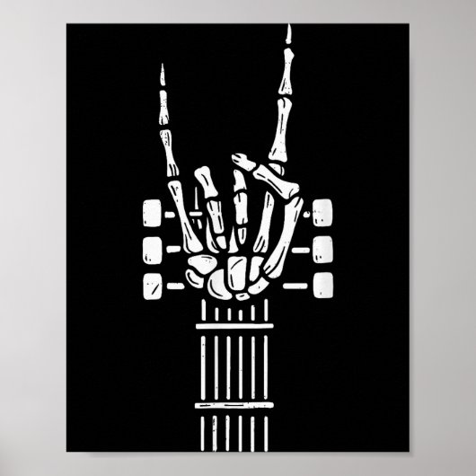 Rock On Skeleton Hand Guitar Guitarist Funny Music Poster (Voorkant)