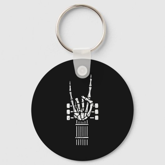 Rock On Skeleton Hand Guitar Guitarist Funny Music Sleutelhanger (Voorkant)