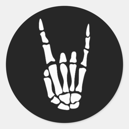 Rock on Skeleton Hand Sign - Minimalistisch Hoowee Ronde Sticker (Voorkant)
