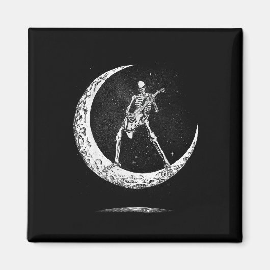 Rock on Skeleton Moon Rock and Roll Funny Hallowee Magneet (Voorkant)