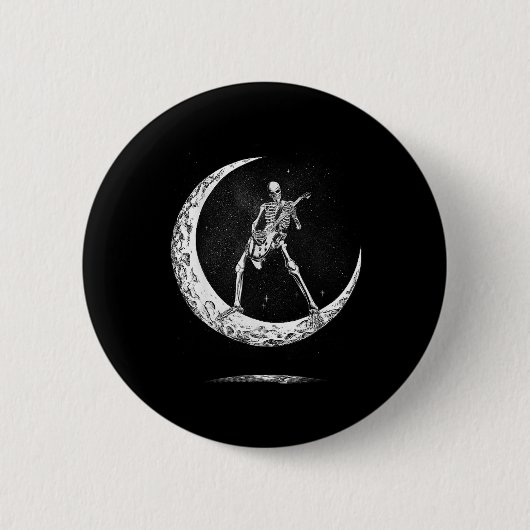 Rock on Skeleton Moon Rock and Roll Funny Hallowee Ronde Button 5,7 Cm (Voorkant)