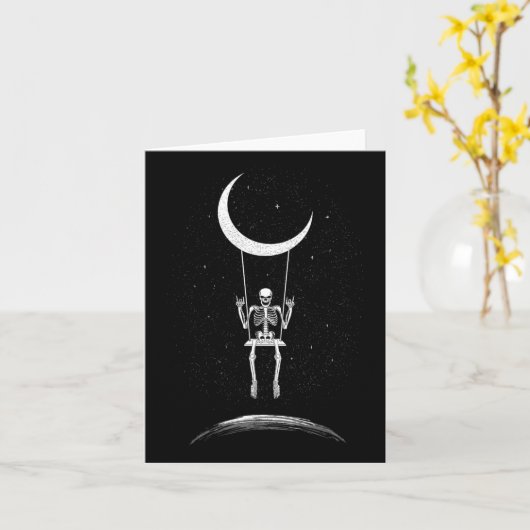 Rock on Skeleton Moon Rock and Roll Mannen Vrouwen Kaart (Gele Bloem)