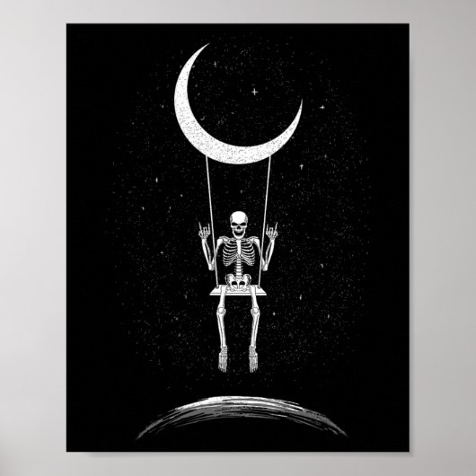 Rock on Skeleton Moon Rock and Roll Mannen Vrouwen Poster (Voorkant)