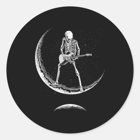Rock On Skeleton Moon Shirt - Funny Halloween Rock Ronde Sticker (Voorkant)