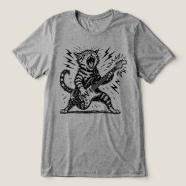 Rock On Zware Metal Gitaar Kat Tri-Blend Shirt