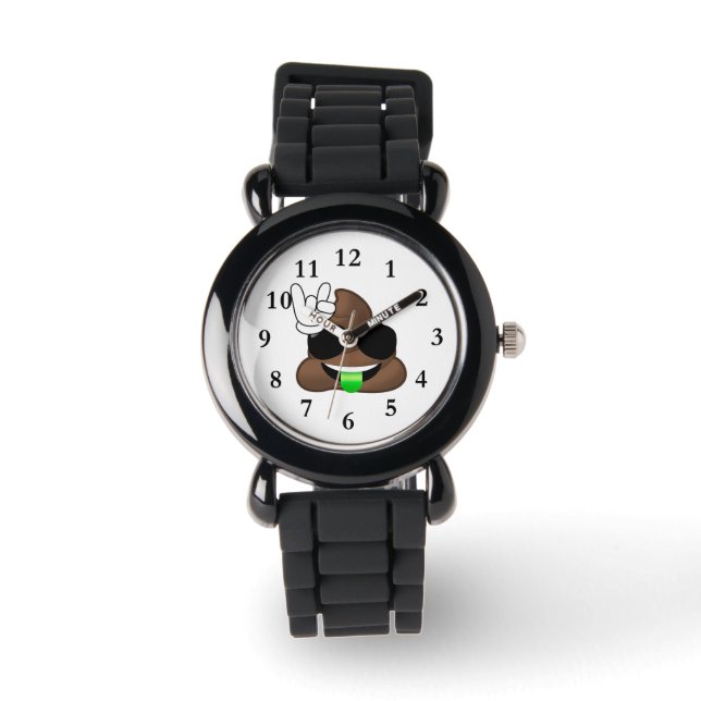 Rock op Emoji Poop Horloge (Voorkant)