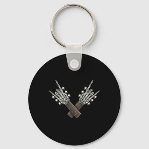 Rock op gitaar nek rock en roll Halloween Skelet Sleutelhanger