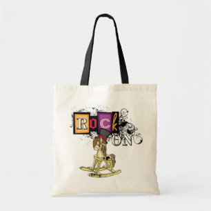 Rock op grappige schommelende paard boodschappenta tote bag