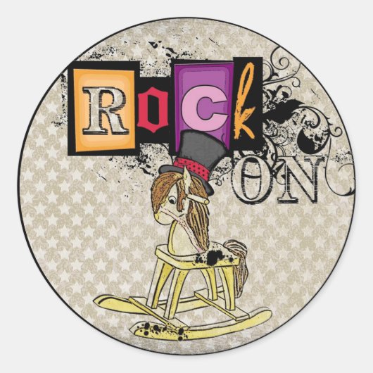 Rock op grappige schommelpaard stickers (Voorkant)
