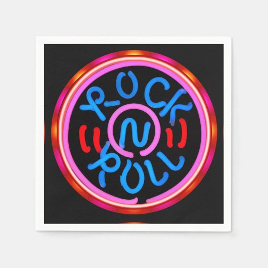 Rock op Roll Muziek Neon Sign Look Party Servetten (Voorkant)