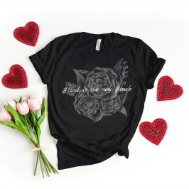 Rock op Roll Zwart Monochromatische Bloemen T-shirt