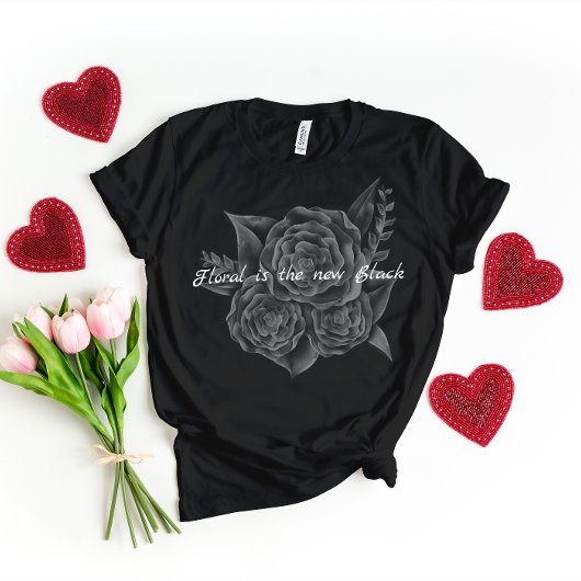 Rock op Roll Zwart Monochromatische Bloemen T-shirt