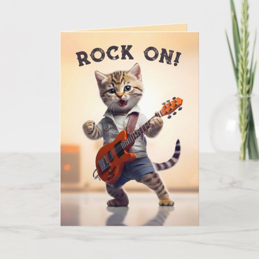Rock op Schattige gitaar Kat Bedankkaart (Voorkant)
