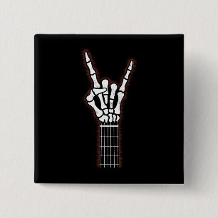 Rock op Skeleton Hand gitaar geschenken Vierkante Button 5,1 Cm