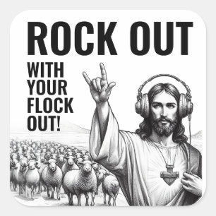 Rock Out met je kudde! - Grappige Jezus Meme Vierkante Sticker