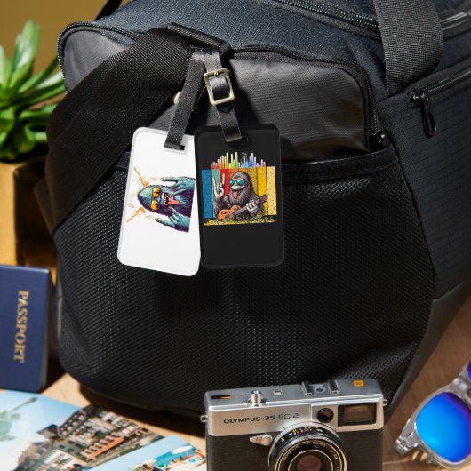 Rock Out with the Groove Gorilla – Retro Music Lov Bagagelabel (Voorkant /achterkant)