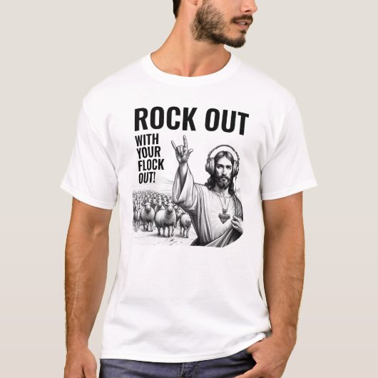 Rock Out with your Flock Out! - Funny Jesus Meme T-shirt (Voorkant)