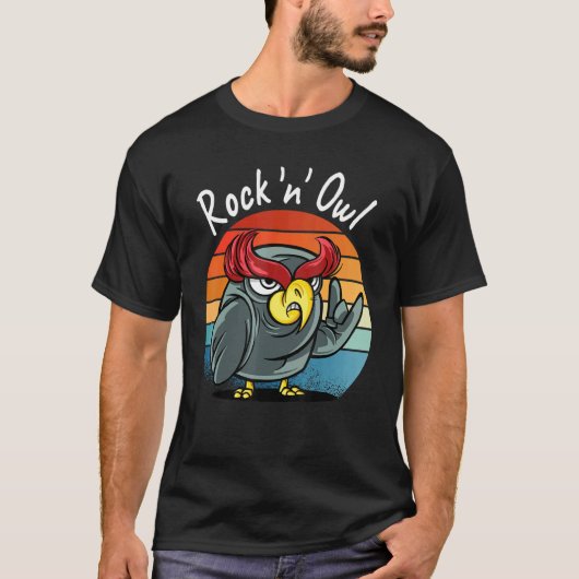Rock Owl Devil Horns Rock Muziek T-shirt (Voorkant)