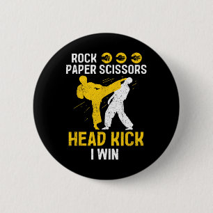 Rock Paper Schaar Headkick Win - Taekwondo Karat Ronde Button 5,7 Cm