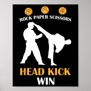 Rock Paper Schaar Hoofd Kick Ik Win Geel Karate Poster