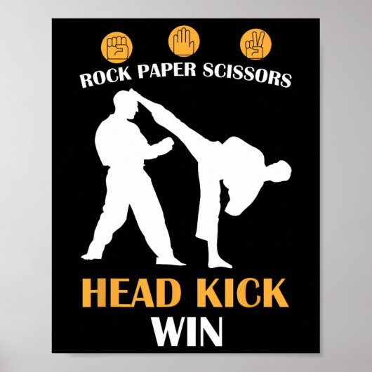 Rock Paper Schaar Hoofd Kick Ik Win Geel Karate Poster (Voorkant)