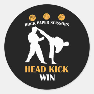 Rock Paper Schaar Hoofd Kick Ik Win Geel Karate Ronde Sticker