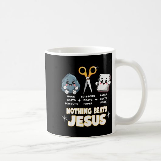 Rock Paper Scissors But Nothing Beats Jesus Funny  Koffiemok (Rechts)