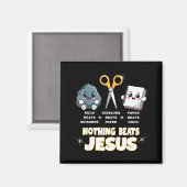 Rock Paper Scissors But Nothing Beats Jesus Funny  Magneet (Voorkant / Achterkant)