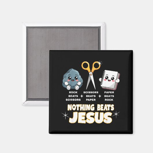 Rock Paper Scissors But Nothing Beats Jesus Funny  Magneet (Voorkant / Achterkant)
