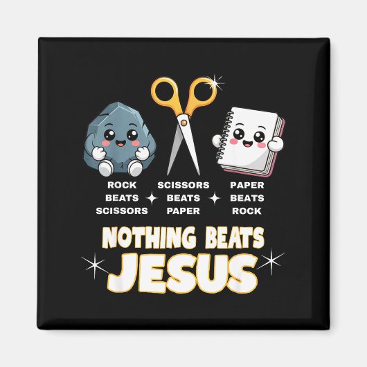 Rock Paper Scissors But Nothing Beats Jesus Funny  Magneet (Voorkant)