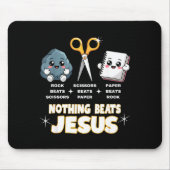 Rock Paper Scissors But Nothing Beats Jesus Funny  Muismat (Voorkant)