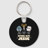 Rock Paper Scissors But Nothing Beats Jesus Funny  Sleutelhanger (Voorkant)