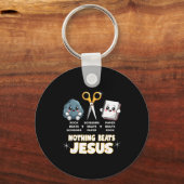 Rock Paper Scissors But Nothing Beats Jesus Funny  Sleutelhanger (Voorkant)