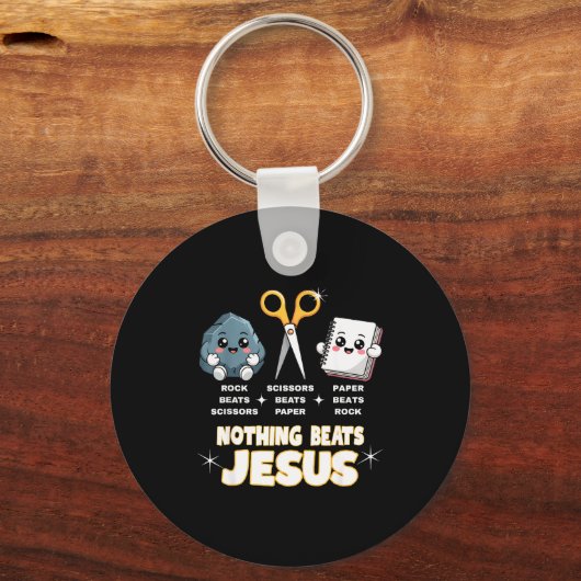 Rock Paper Scissors But Nothing Beats Jesus Funny Sleutelhanger (Voorkant)